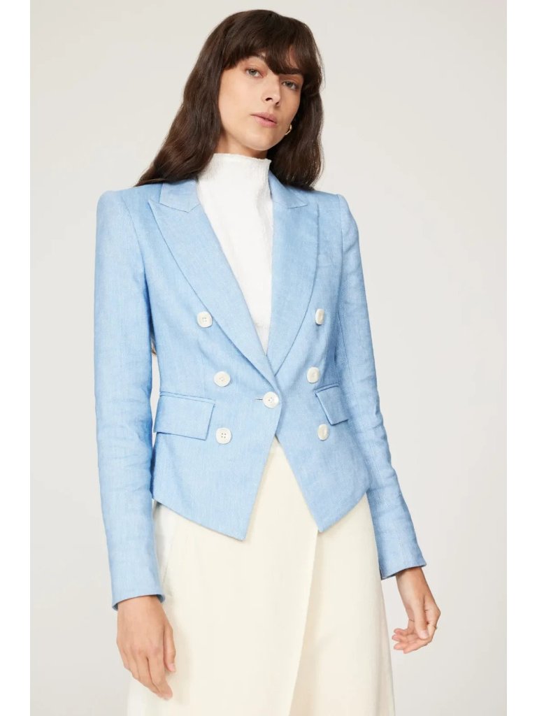 Veronica Beard Blue Linen Double Breasted Diego Dickey Jacket, Size 12